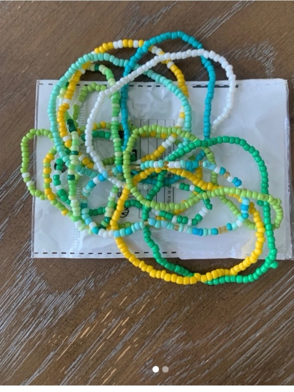 Set of 12 Beaded Stretch seed bead bracelets- Green, Yellow, White, Teal
